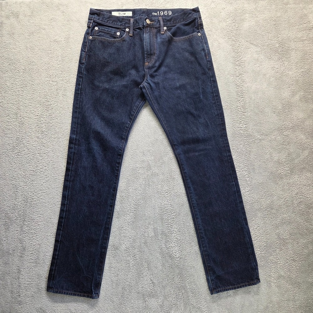Gap 1969 Jeans Mens 31X32 Blue Slim Straight Mid Rise Dark Wash Denim